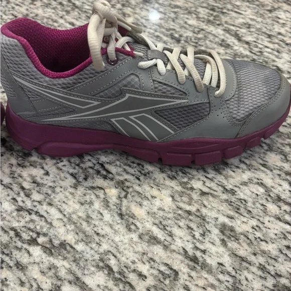 Reebok Gray and Purple Athletic Shoes with Supportive Midsole - Picture 6 of 7